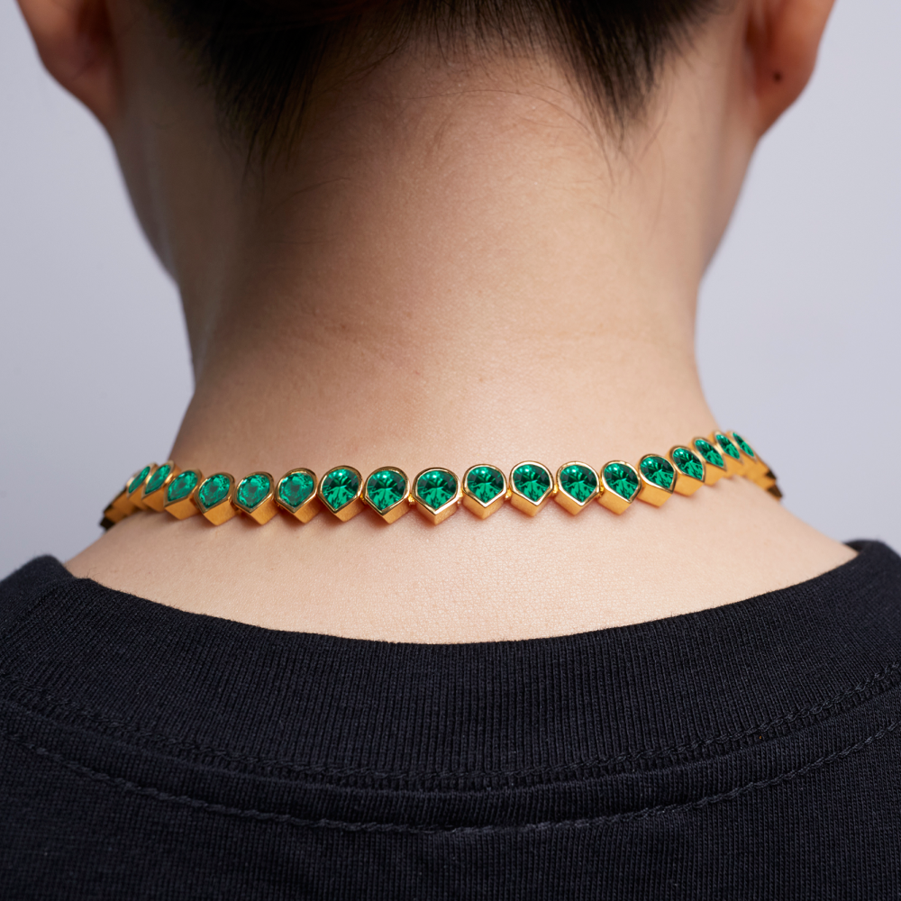 Tennis Necklace with Lab-Grown Muzo Green Emeralds signed Miles Chamley-Watson