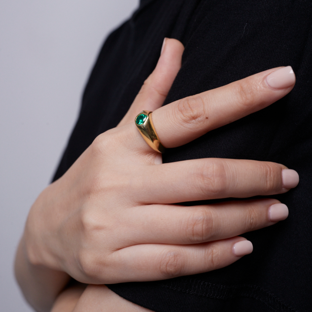 Signet Ring with Lab-Grown Emerald signed Miles Chamley-Watson