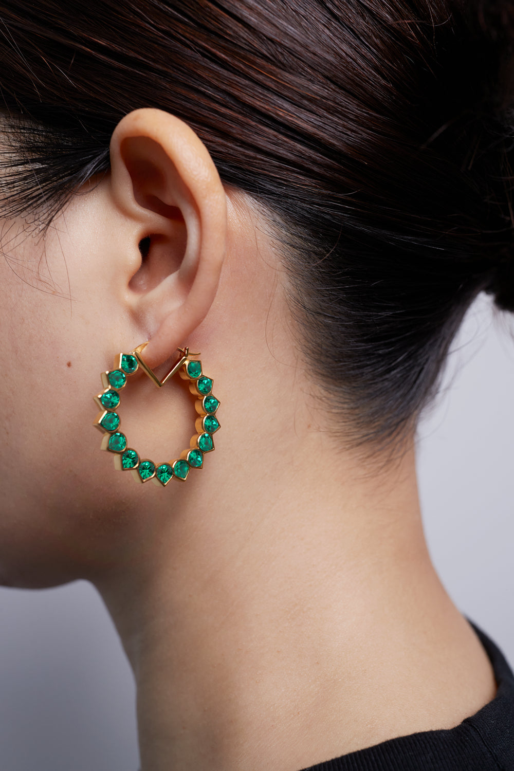 Spiky Hoop Earring with Lab-Grown Muzo Emeralds signed Miles Chamley-Watson