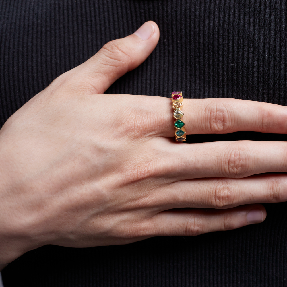 Tennis Ring with Lab-Grown Rainbow Gemstones