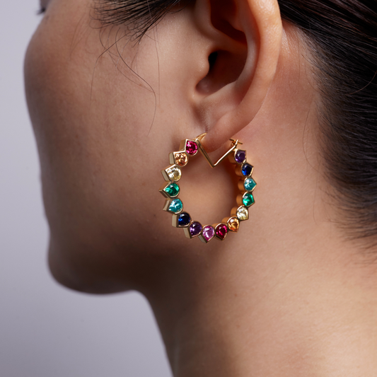 Spiky Hoop Earring with Lab-Grown Rainbow Gemstones