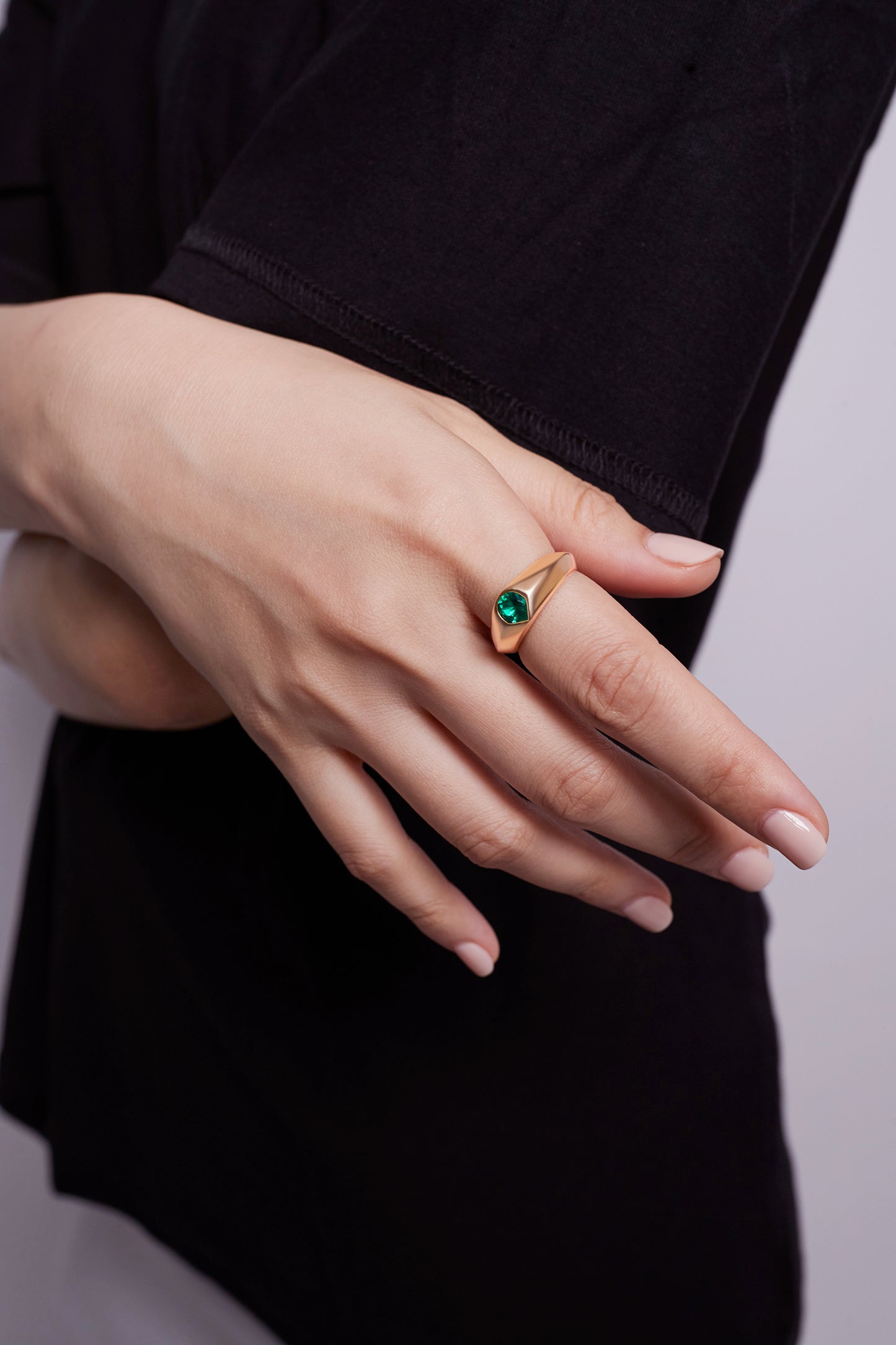 Signet Ring with Lab-Grown Emerald signed Miles Chamley-Watson