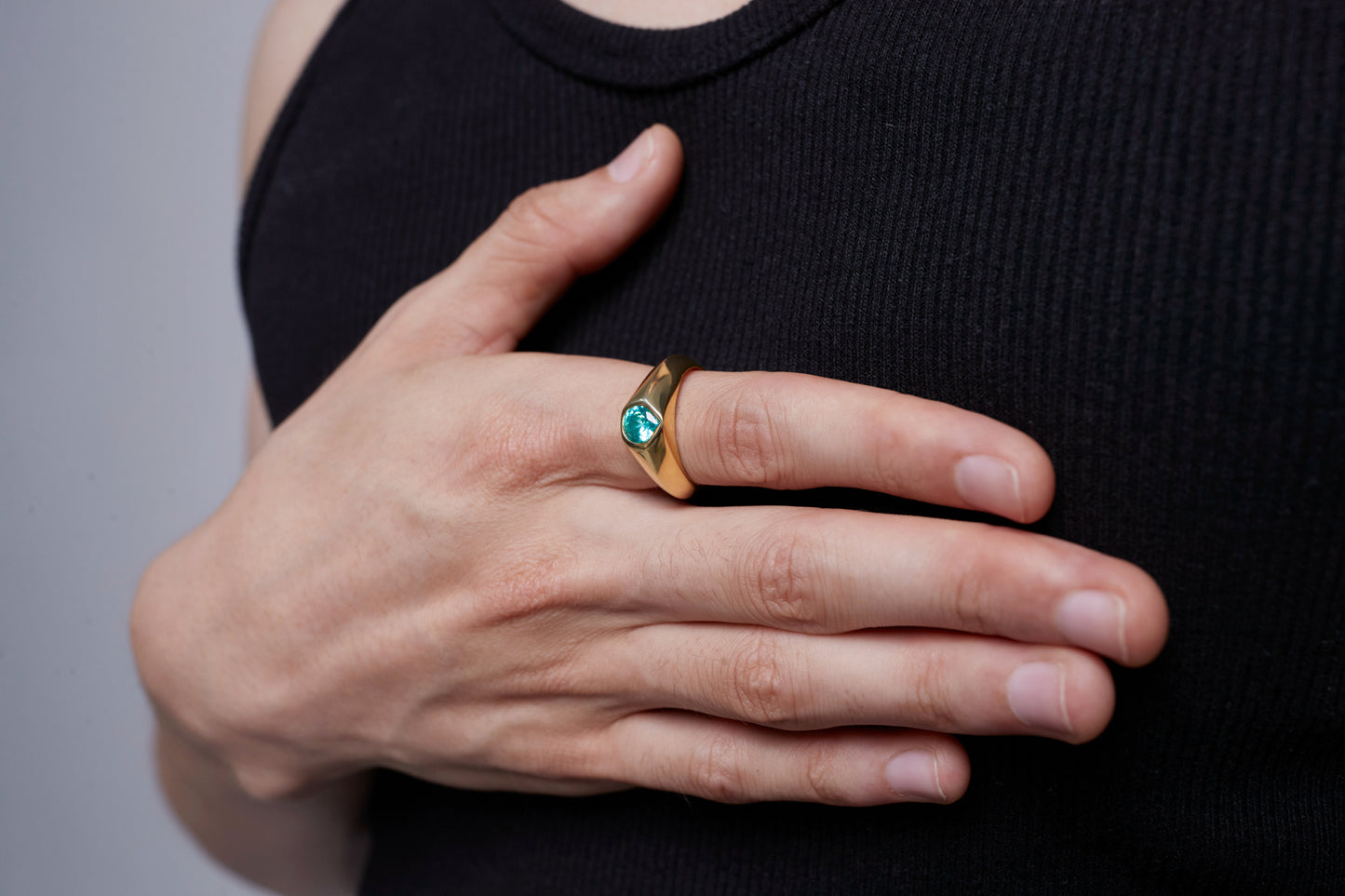 Signet Ring with Lab-Grown YAG Paraiba signed Miles Chamley-Watson