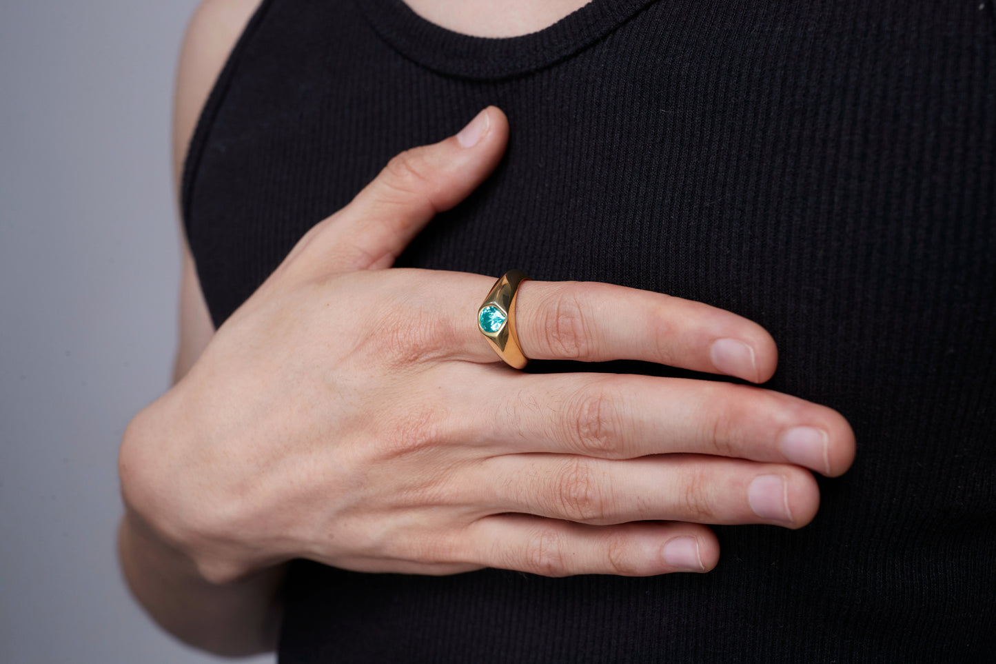 Signet Ring with Lab-Grown YAG Paraiba signed Miles Chamley-Watson