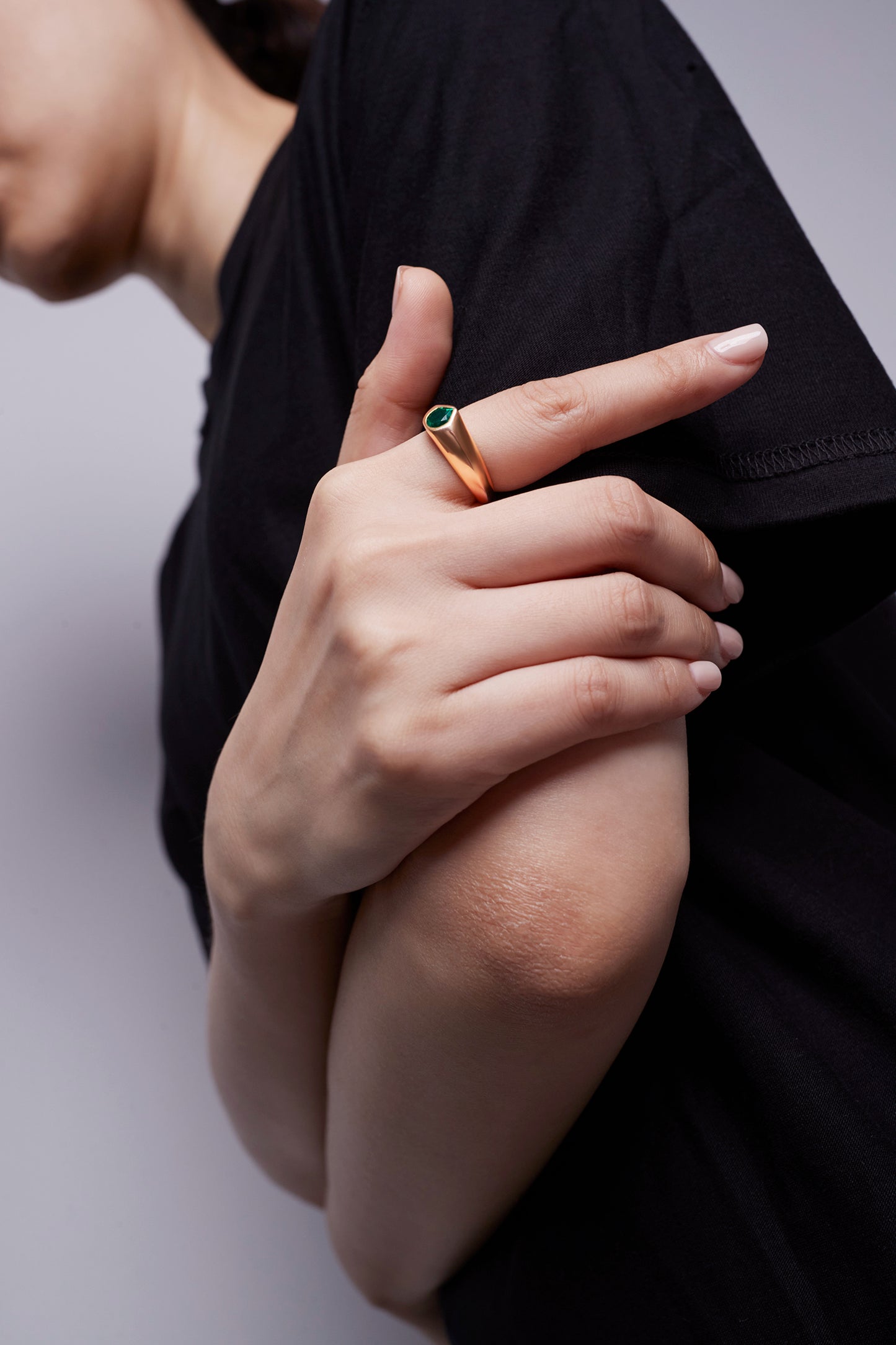 Signet Ring with Lab-Grown Emerald signed Miles Chamley-Watson