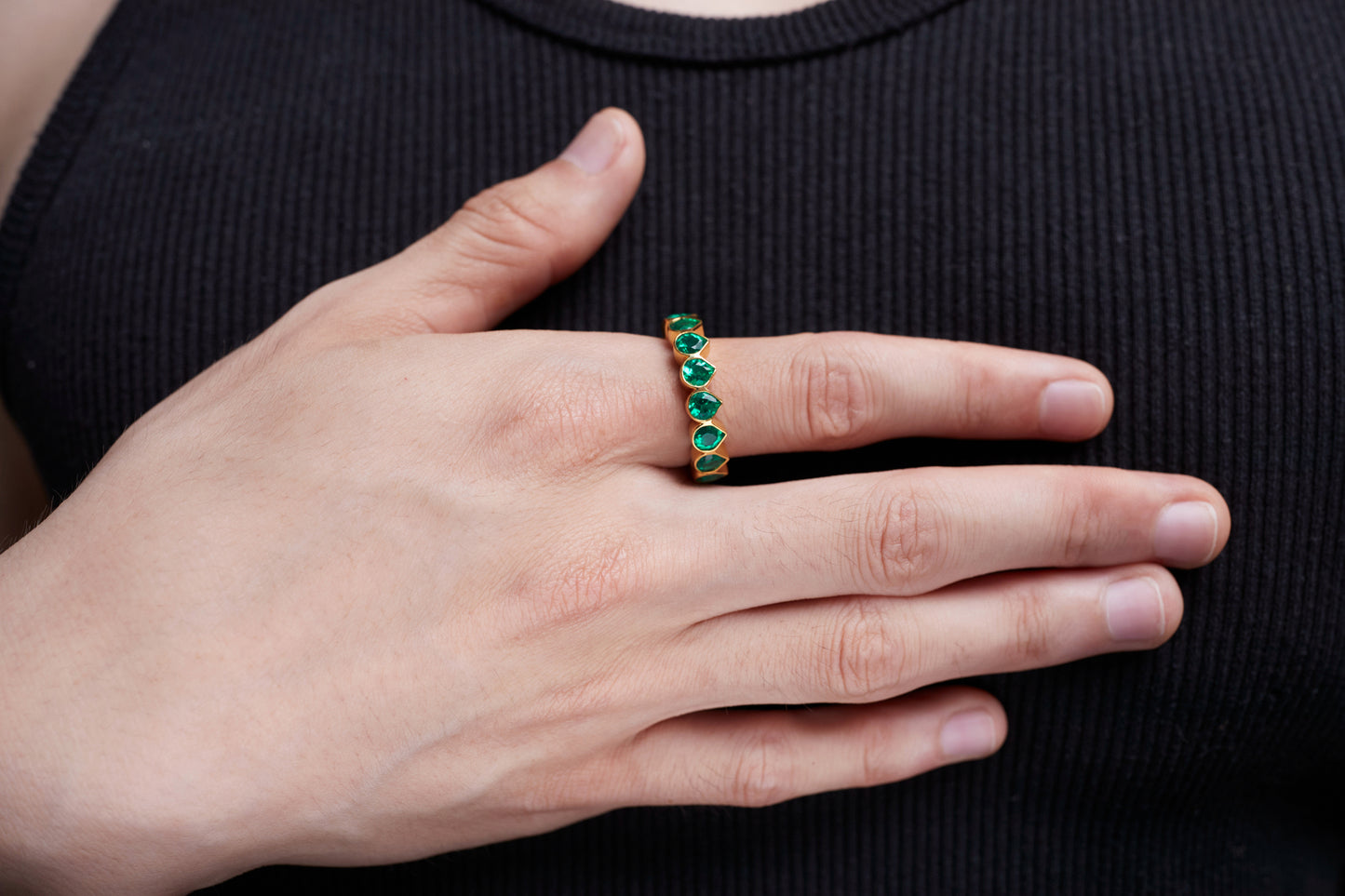 Tennis Ring with Lab-Grown Emeralds signed Miles Chamley-Watson