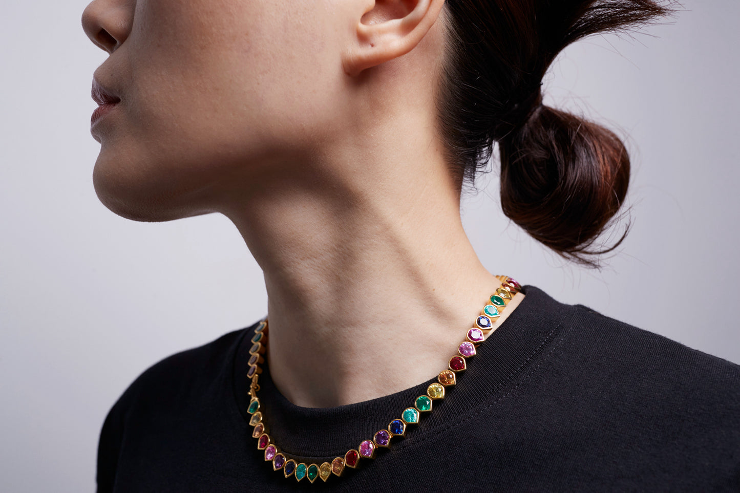 Tennis Necklace with lab-grown Rainbow Gemstones