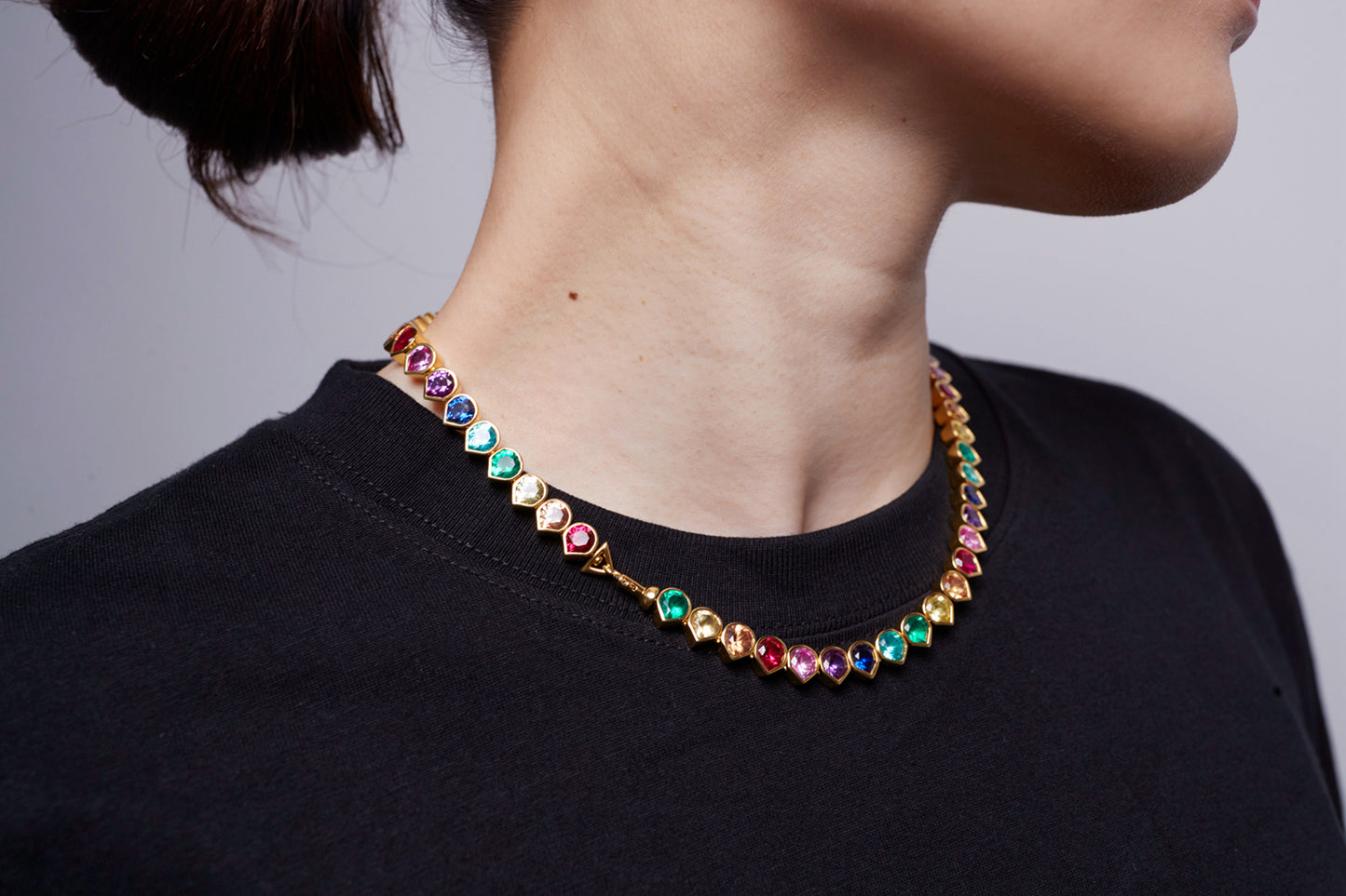 Tennis Necklace with lab-grown Rainbow Gemstones