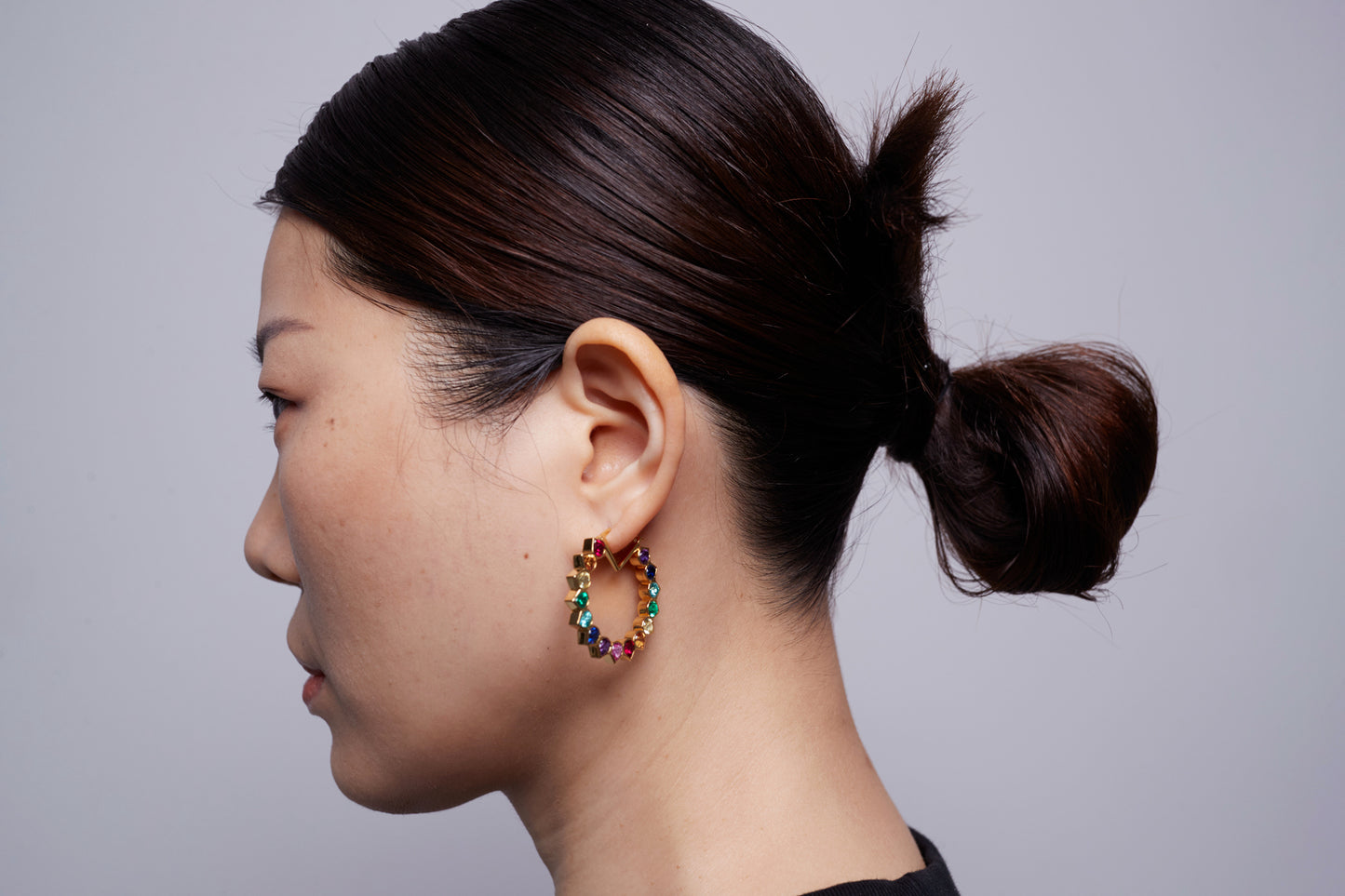 Spiky Hoop Earring with Lab-Grown Rainbow Gemstones