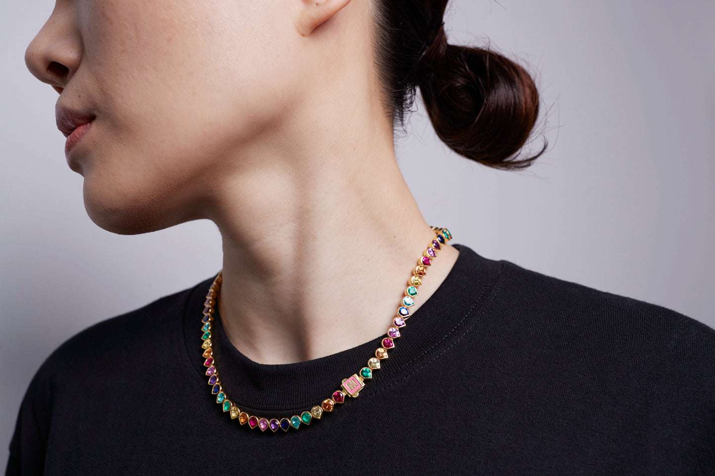 Tennis Necklace with lab-grown Rainbow Gemstones