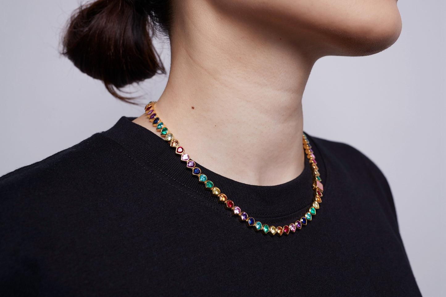 Tennis Necklace with lab-grown Rainbow Gemstones