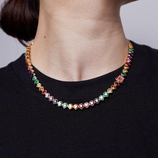 Tennis Necklace with lab-grown Rainbow Gemstones