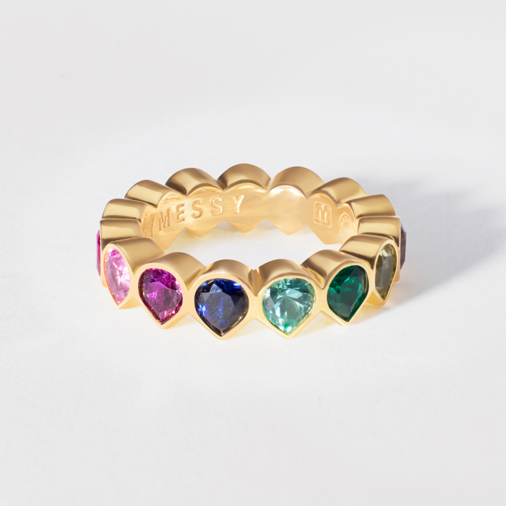 Tennis Ring with Lab-Grown Rainbow Gemstones