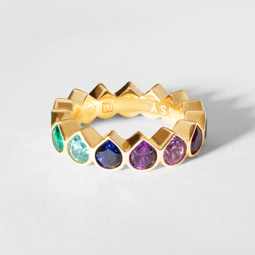 Tennis Ring with Lab-Grown Rainbow Gemstones