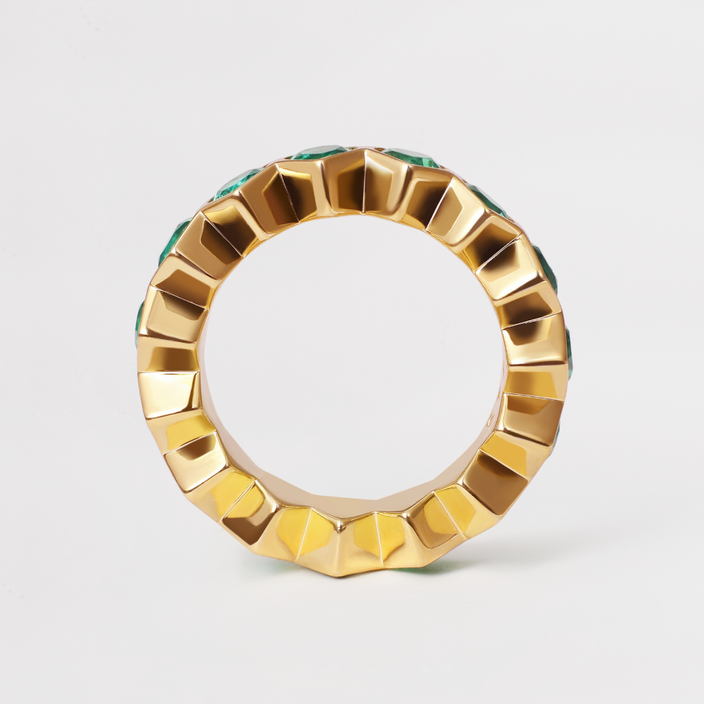 Tennis Ring with Lab-Grown Emeralds signed Miles Chamley-Watson