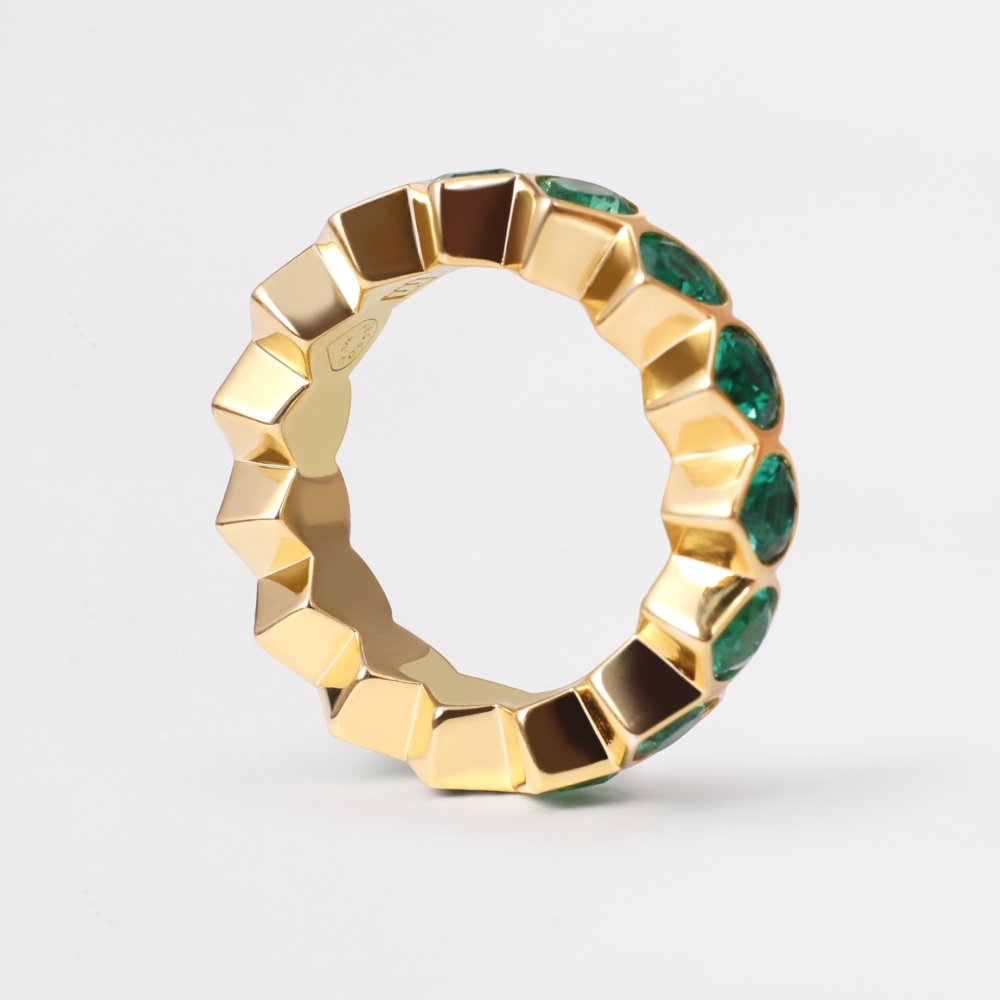 Tennis Ring with Lab-Grown Emeralds signed Miles Chamley-Watson