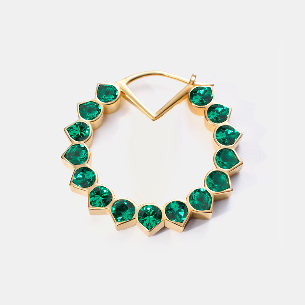 Spiky Hoop Earring with Lab-Grown Muzo Emeralds signed Miles Chamley-Watson