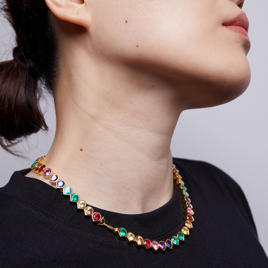 Tennis Necklace with lab-grown Rainbow Gemstones