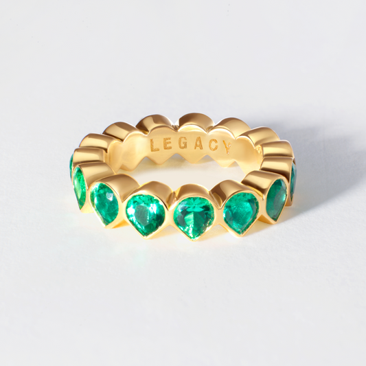 Tennis Ring with Lab-Grown Emeralds signed Miles Chamley-Watson