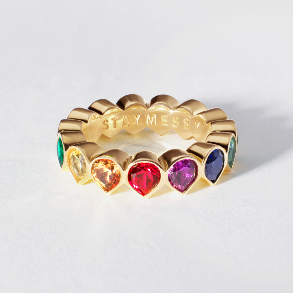 Tennis Ring with Lab-Grown Rainbow Gemstones