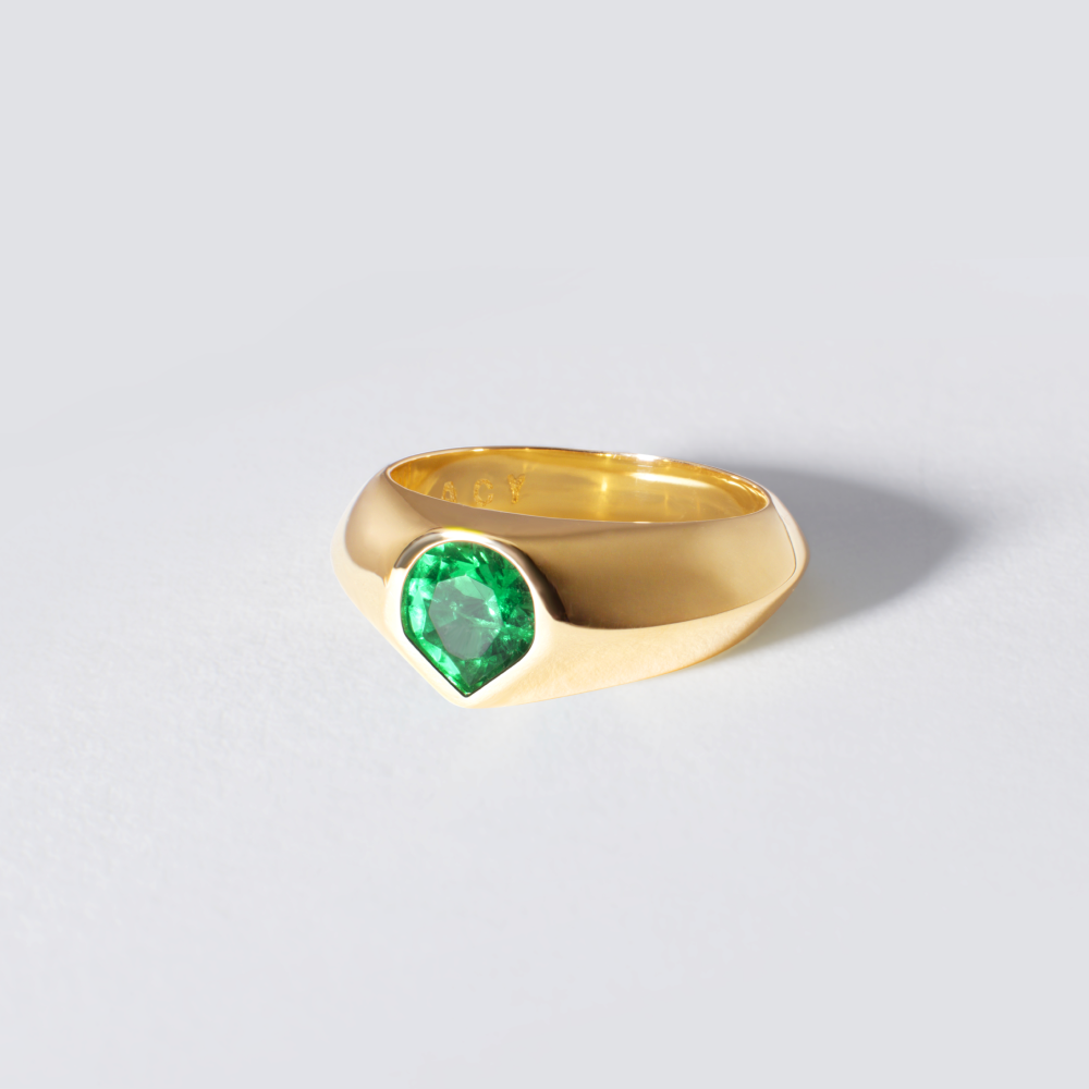 Signet Ring with Lab-Grown Emerald signed Miles Chamley-Watson